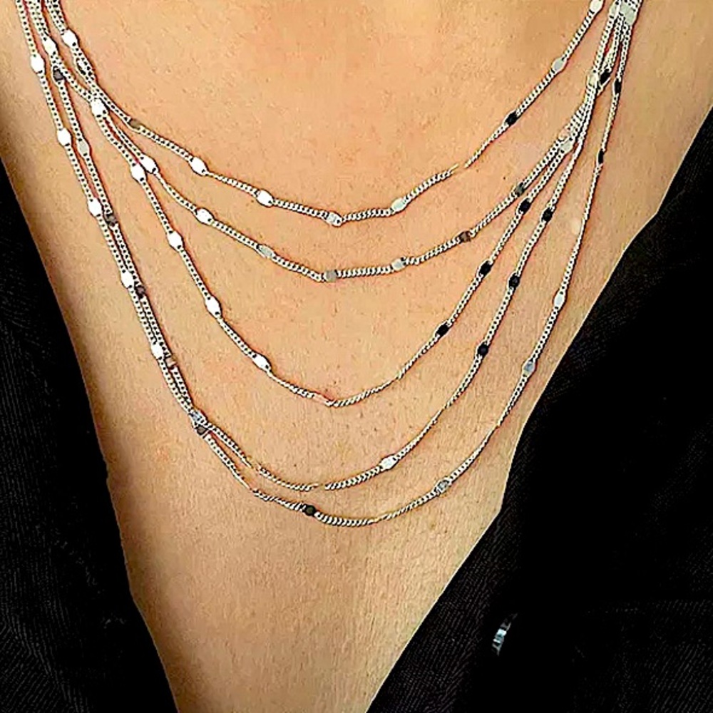 Sterling Silver Multilayer Minimalist Necklace - Picture 2 of 6